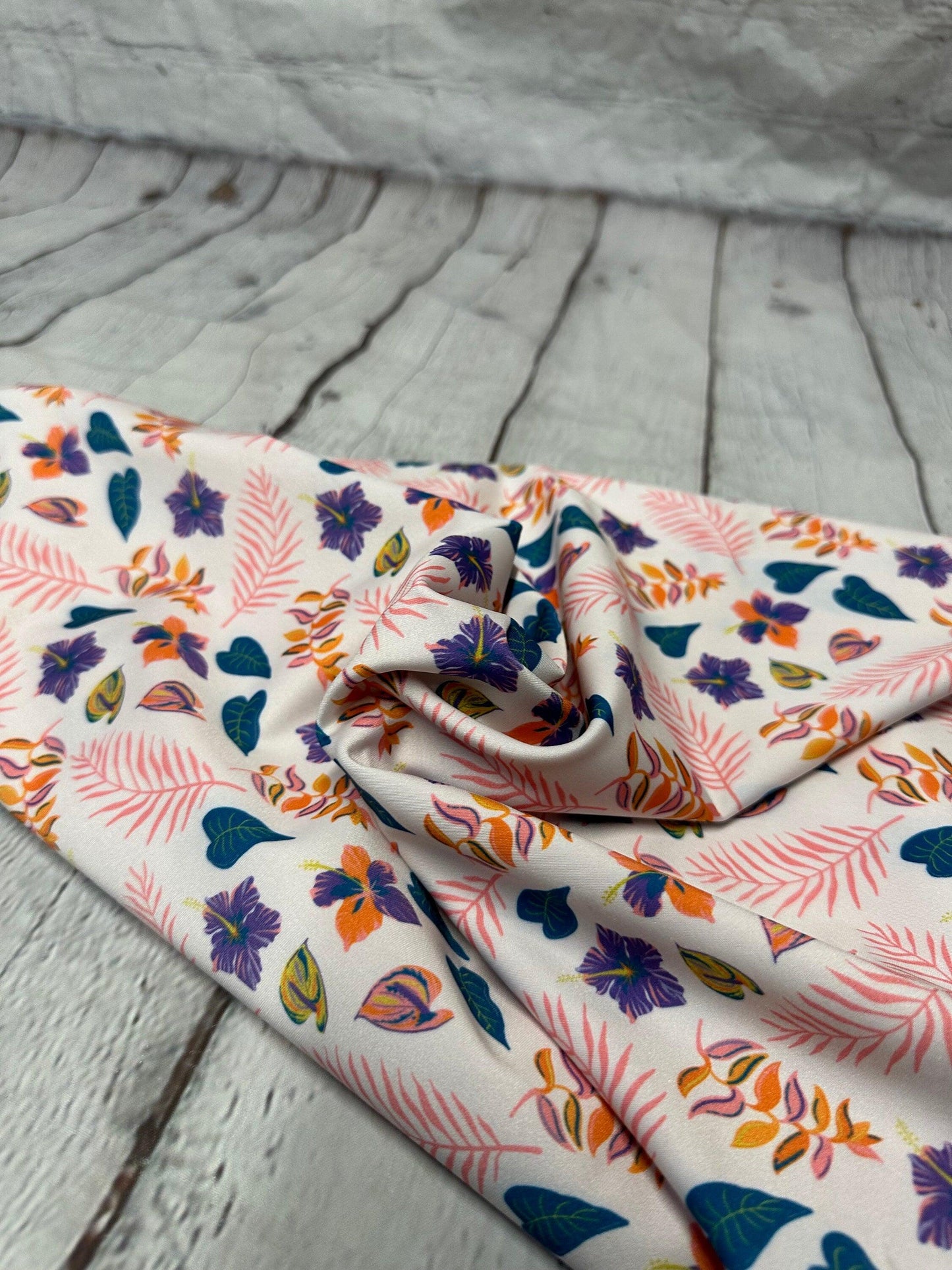 4 Way Stretch Print Spandex Fabric By The Yard Tricot Swim Wear Bikini Floral Multi Color Purple Tone Flower Print 280 GSM