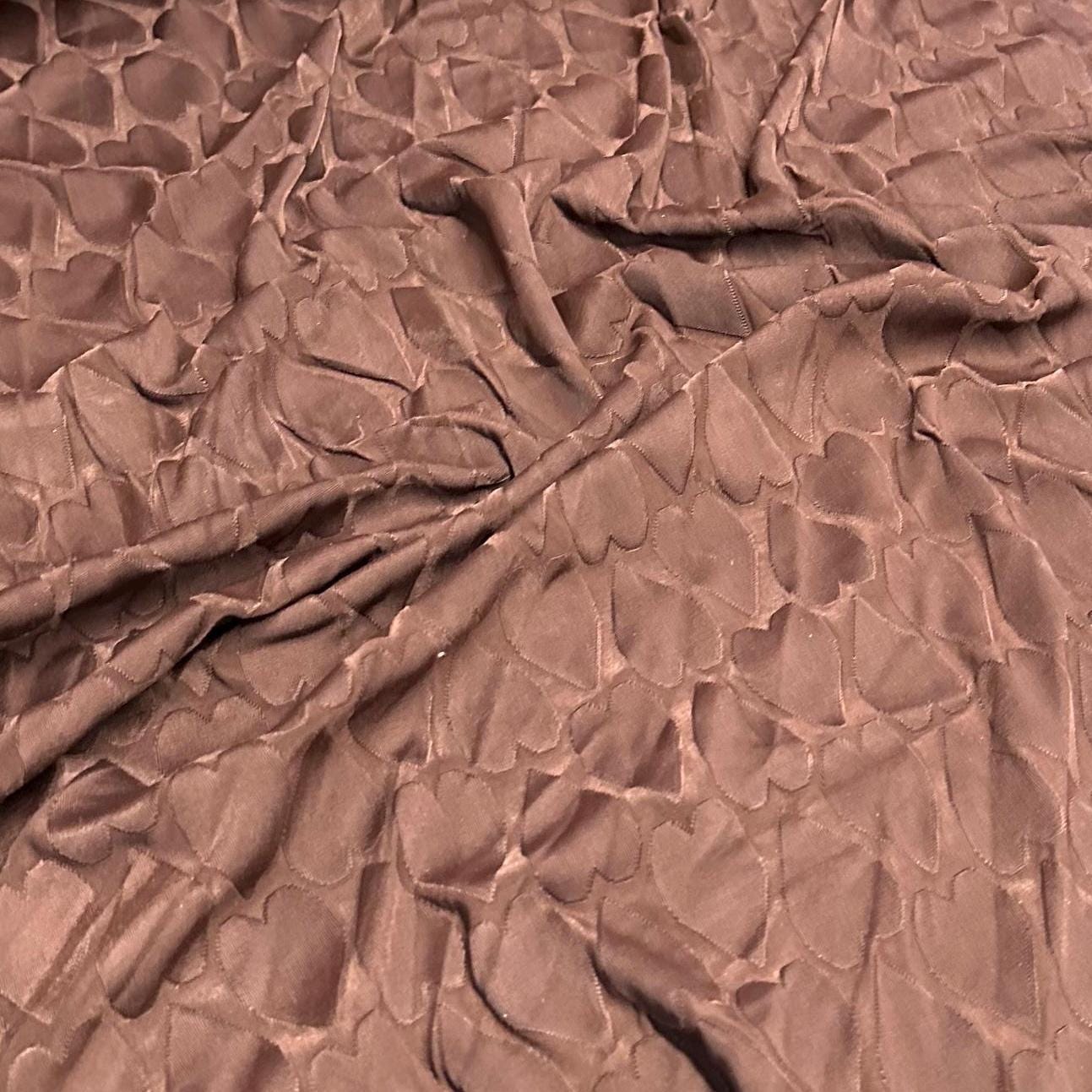 4 Way Stretch Print Nylon Spandex Fabric By The Yard Tricot Swim Wear Bikini Active Wear Embossed Heart Texture Eyelet Brown