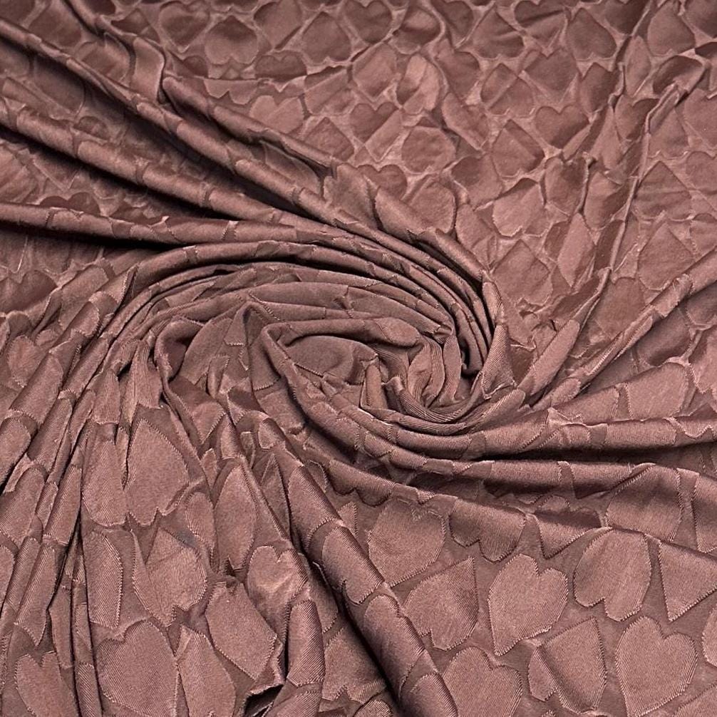 4 Way Stretch Print Nylon Spandex Fabric By The Yard Tricot Swim Wear Bikini Active Wear Embossed Heart Texture Eyelet Brown