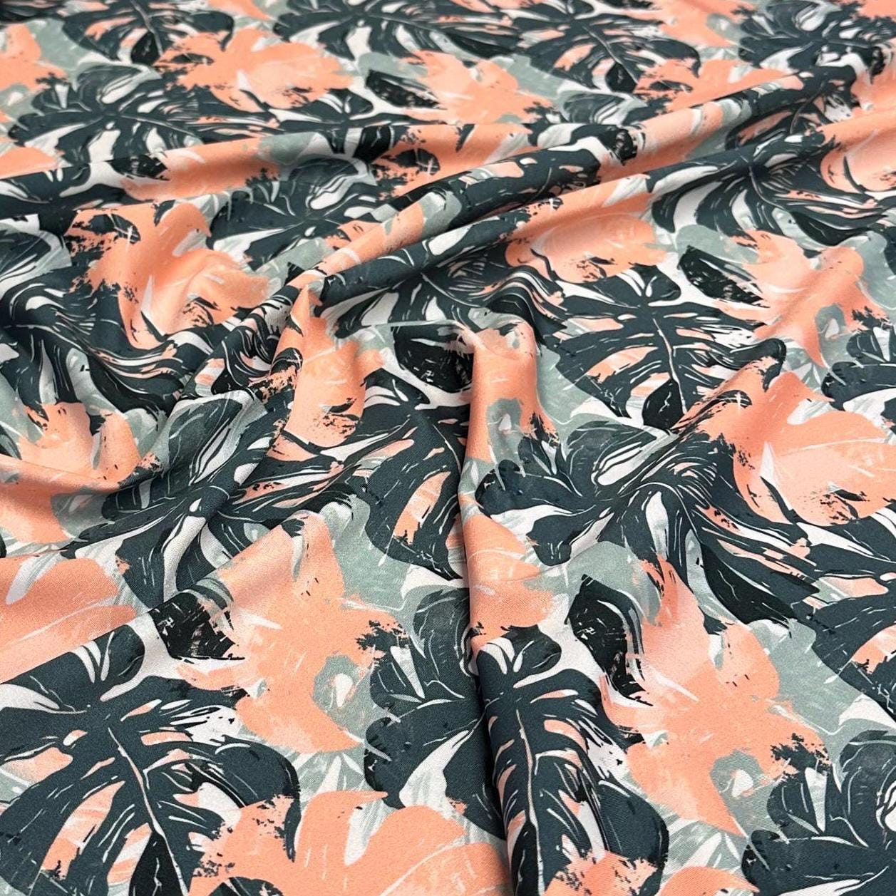 4 Way Stretch Print Spandex Fabric By The Yard Tricot Swim Wear Bikini Tropical Teal Green Mauve Floral Hawaii 280 GSM