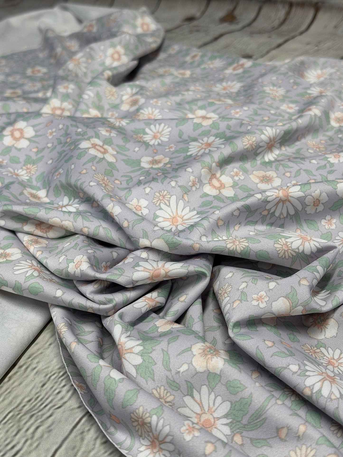 4 Way Stretch Tricot Print Spandex Fabric By The Yard Tricot Swim Wear Bikini Soft Pastel Small Ditsy Flower Foral Lavender Daisy