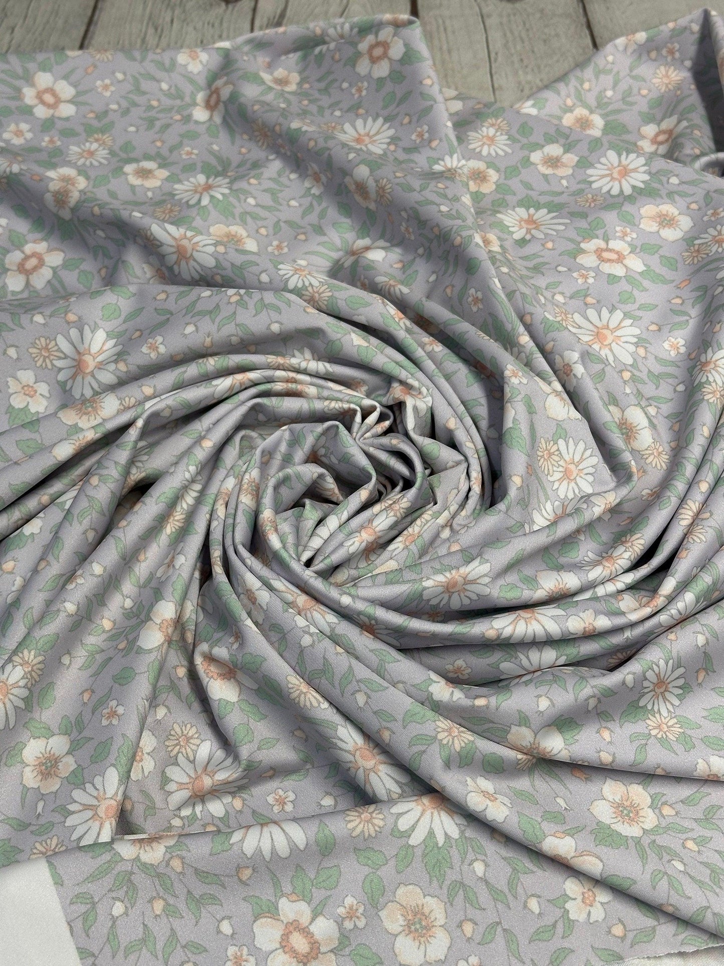 4 Way Stretch Tricot Print Spandex Fabric By The Yard Tricot Swim Wear Bikini Soft Pastel Small Ditsy Flower Foral Lavender Daisy