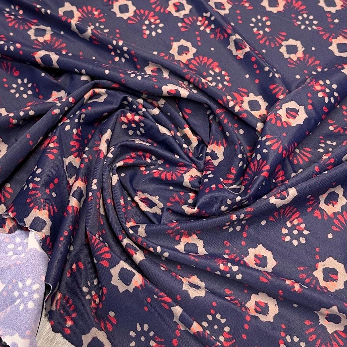 4 Way Stretch Print Nylon Spandex Fabric By The Yard Tricot Swim Wear Bikini Active Wear Geometric Shape Abstract Purple Red