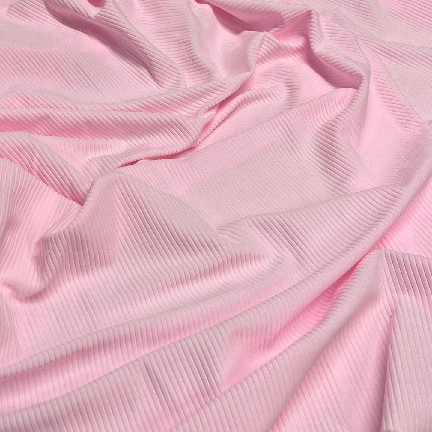 Premium 4-Way Stretch Ribbed Nylon Spandex Fabric for Swimwear Fabric By The Yard Lt Pink