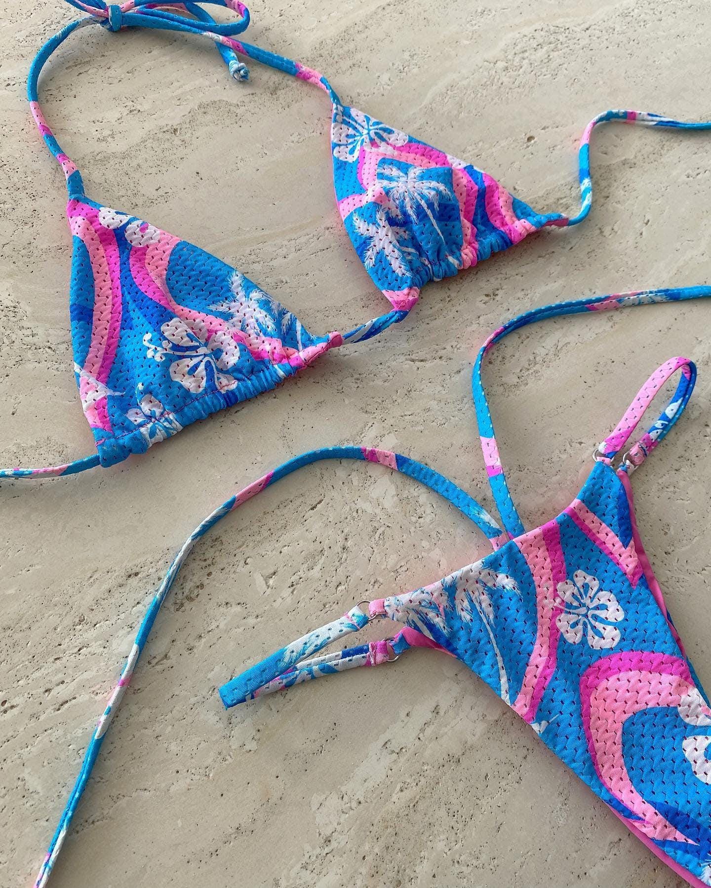4 Way Stretch Print Poly Spandex Mesh Fabric By The Yard Terry Swim Wear Bikini Active Wear Multicolor Tropical Palm 70s Retro Vintage
