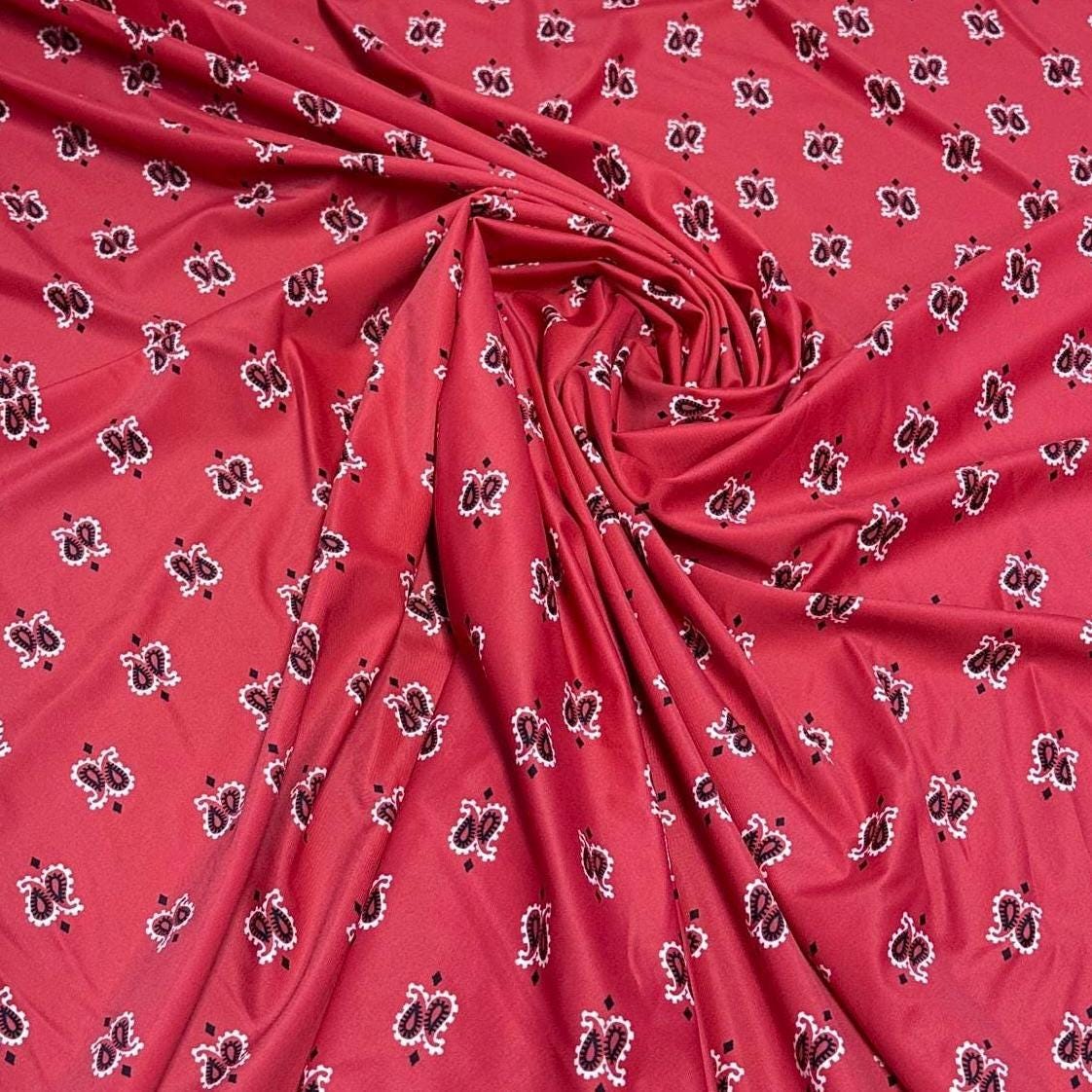 4 Way Stretch Print Nylon Spandex Fabric By The Yard Tricot Swim Wear Bikini Active Wear Red Paisley Print Bandanna