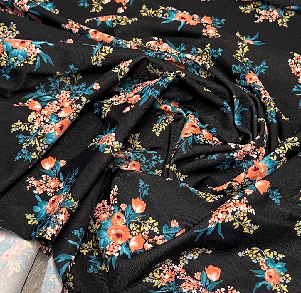 4 Way Stretch Print Nylon Spandex Fabric By The Yard Tricot Swim Wear Bikini Active Wear Small Flower Rose Black Green Pink Floral