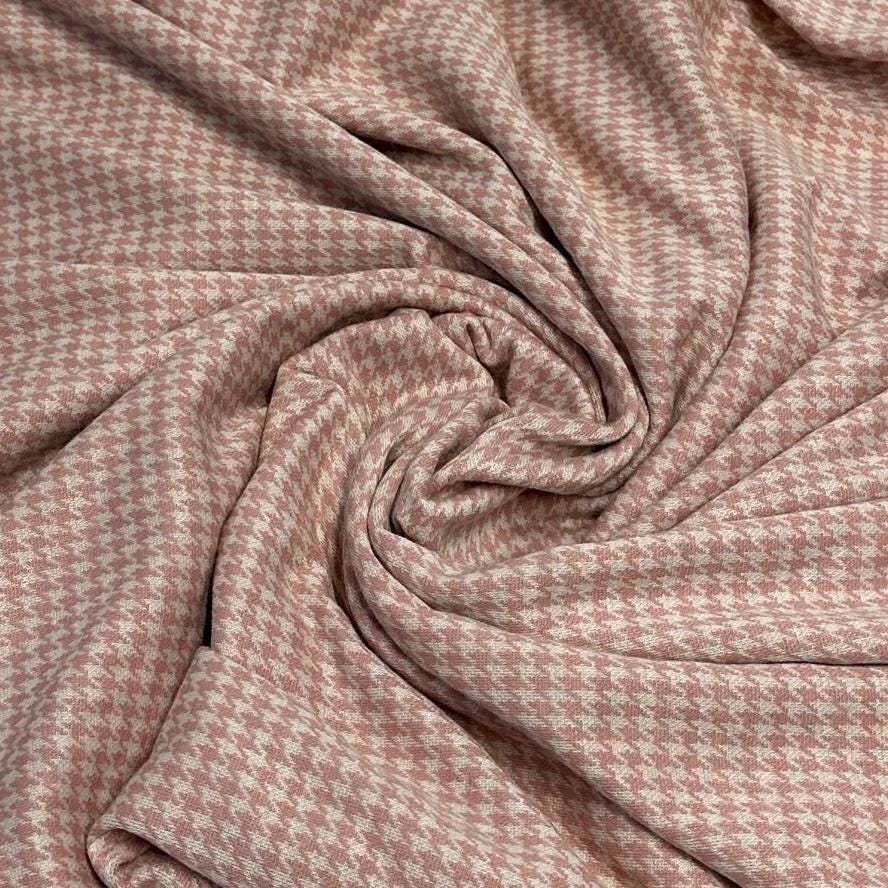 2 Way Stretch Double Knit Houndstooth Polyester Spandex Fabric By The Yard Grey Black