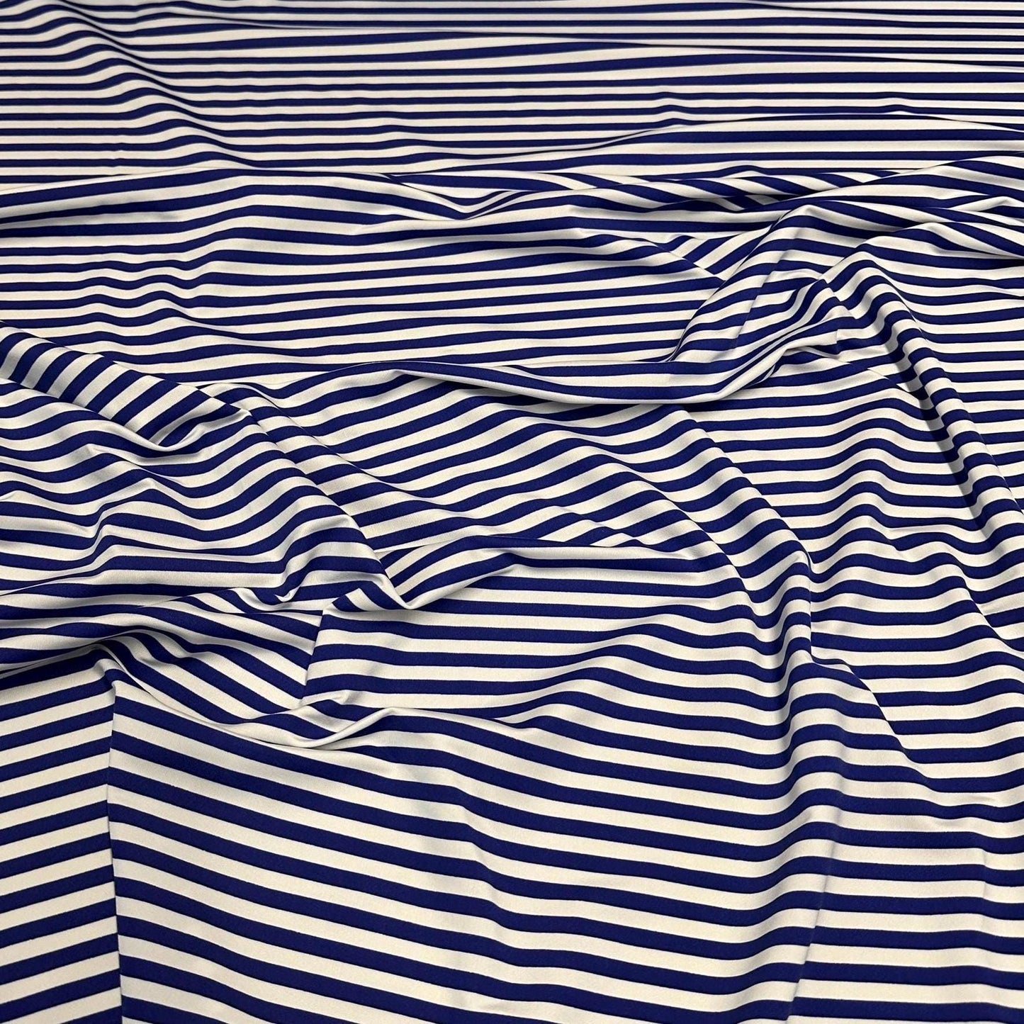 4 Way Stretch Print Nylon Spandex Fabric By The Yard Tricot Swim Wear Bikini Active Wear 1/4 Inch Classic Stripe Royal Blue White