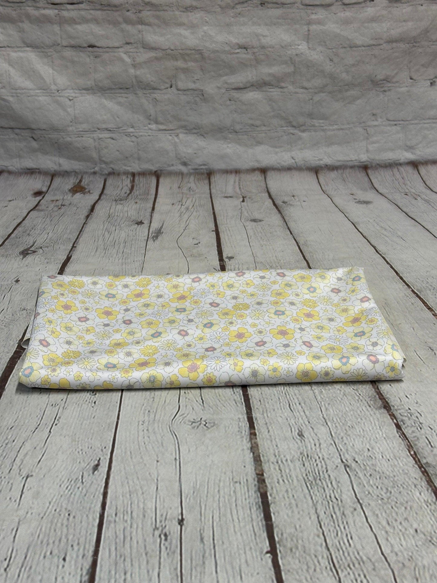 4 Way Stretch Tricot Print Spandex Fabric By The Yard Tricot Swim Wear Bikini Soft Pastel Small Ditsy Flower Foral Yellow Banana Daisy