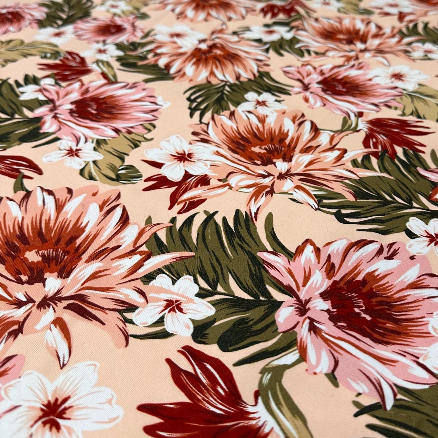 4 Way Stretch Print Nylon Spandex Fabric By The Yard Tricot Swim Wear Bikini Active Wear Carnation Floral Tropical Floral Print Nude Beige