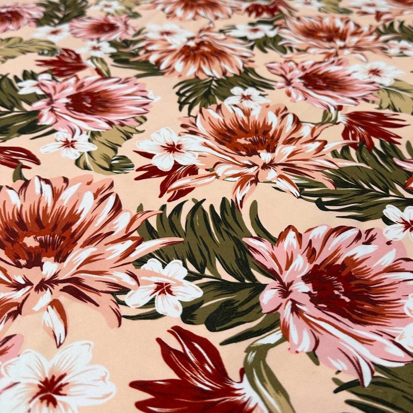 4 Way Stretch Print Nylon Spandex Fabric By The Yard Tricot Swim Wear Bikini Active Wear Carnation Floral Tropical Floral Print Nude Beige