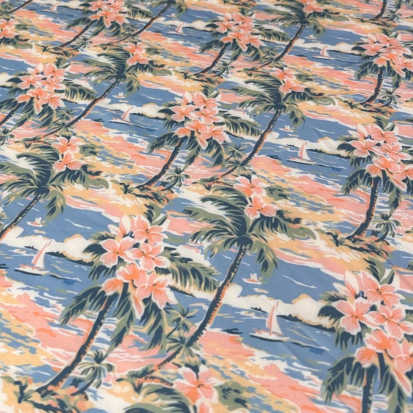 4 Way Stretch Print Spandex Fabric By The Yard Tricot Swim Wear Bikini Tropical  Coral Palm Tree Ocean Leaves 280 GSM