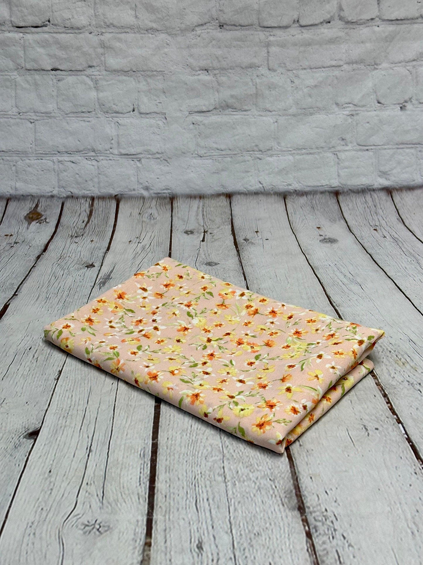 Crinkled Woven Print Fabric By The Yard Small coral Summer Floral Print