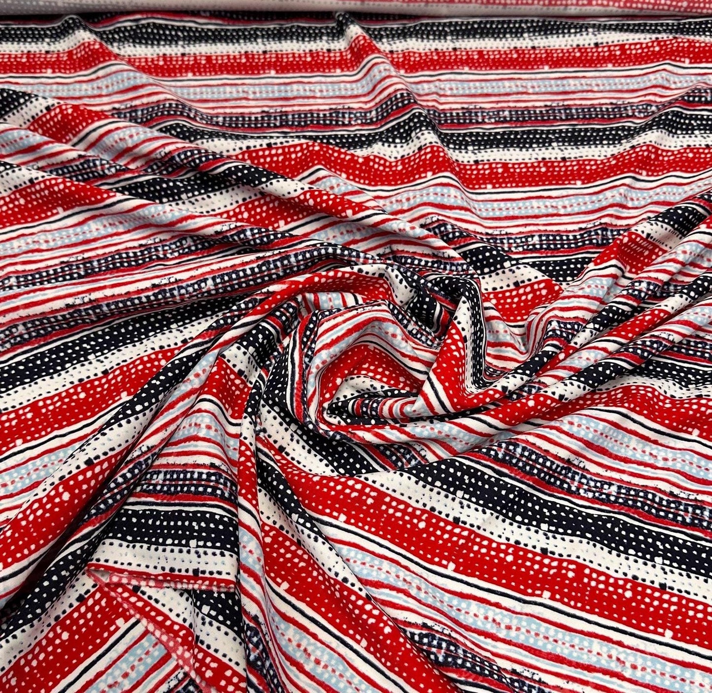 4 Way Stretch Print Nylon Spandex Fabric By The Yard Tricot Swim Wear Bikini Active Wear Abstarct Stripes Navy Red