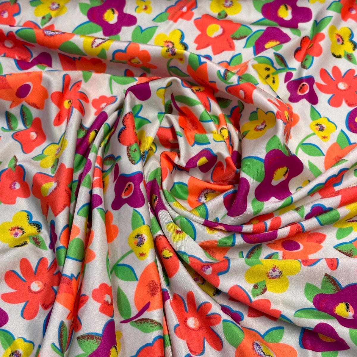 4 Way Stretch Print Nylon Spandex Fabric By The Yard Tricot Swim Wear Bikini Active Wear Multicolor Green Orange Ditsy Flower Daisy Floral