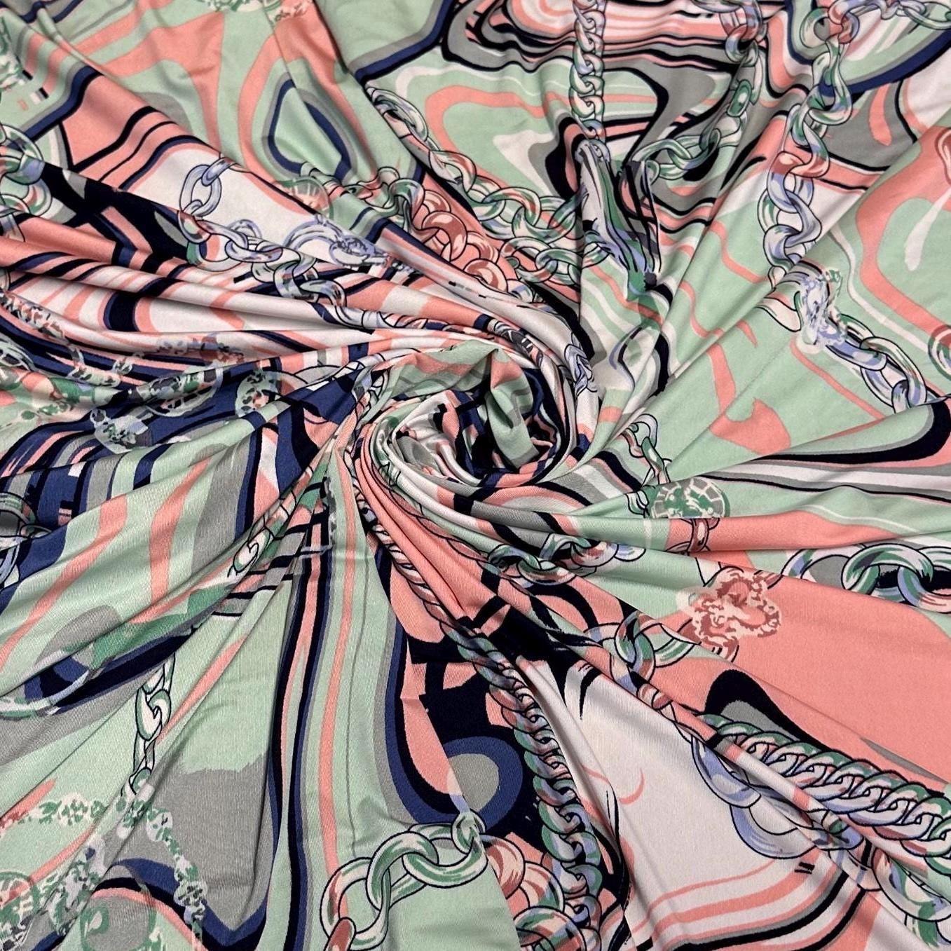 Venezia Poly Spandex Print Luxury Baroque-Inspired Print Elegant and Sophisticated Design Chains By The Yard Navy Mint