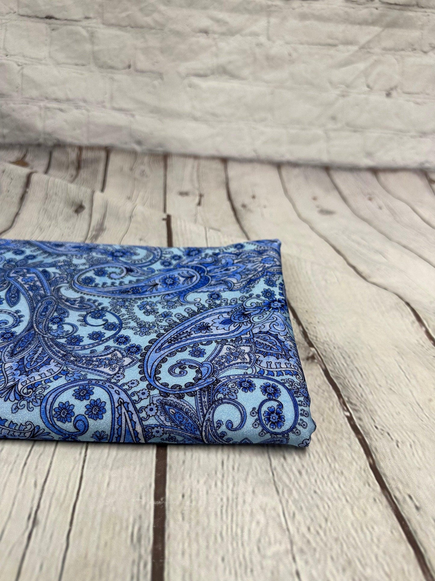 4 Way Stretch Print Nylon Spandex Fabric By The Yard Tricot Swim Wear Bikini Active Wear Blue Paisley 70s Retro Vintage 260 GSM