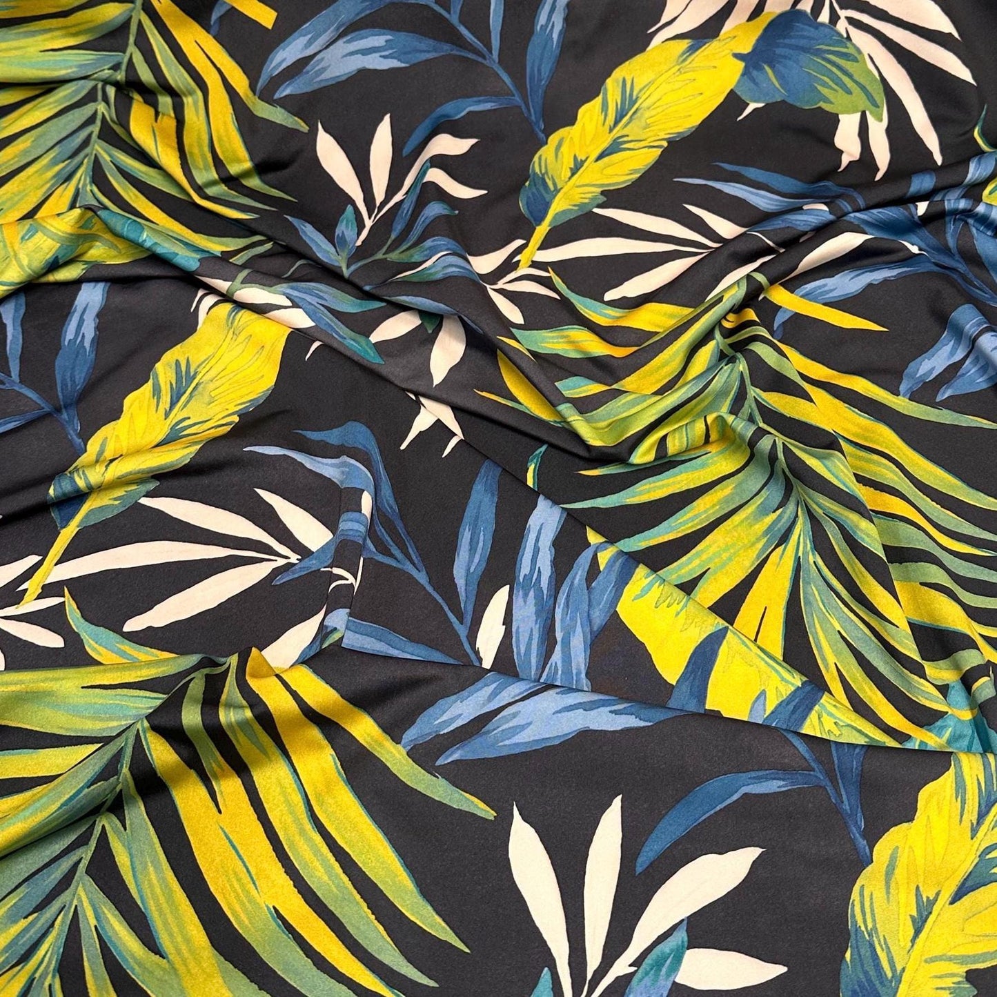 4 Way Stretch Assorted Print Nylon Spandex Fabric By The Yard Tricot Swim Wear Bikini Blue Yellow Tropical Palm Leaf Floral Print