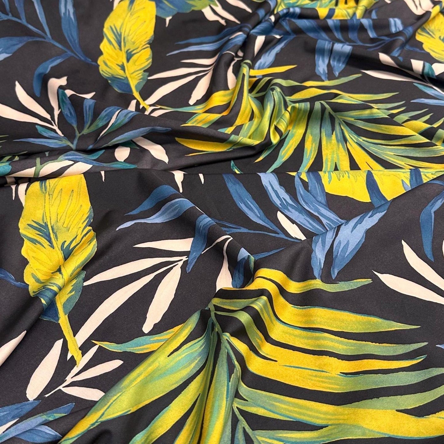 4 Way Stretch Assorted Print Nylon Spandex Fabric By The Yard Tricot Swim Wear Bikini  Blue Yellow Tropical Palm Leaf Floral Print