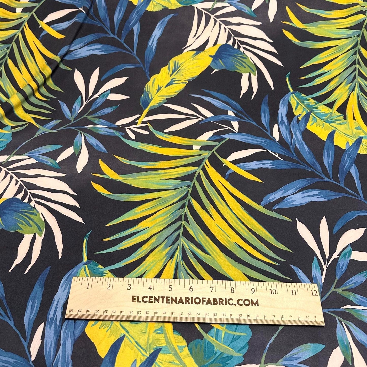4 Way Stretch Assorted Print Nylon Spandex Fabric By The Yard Tricot Swim Wear Bikini Blue Yellow Tropical Palm Leaf Floral Print