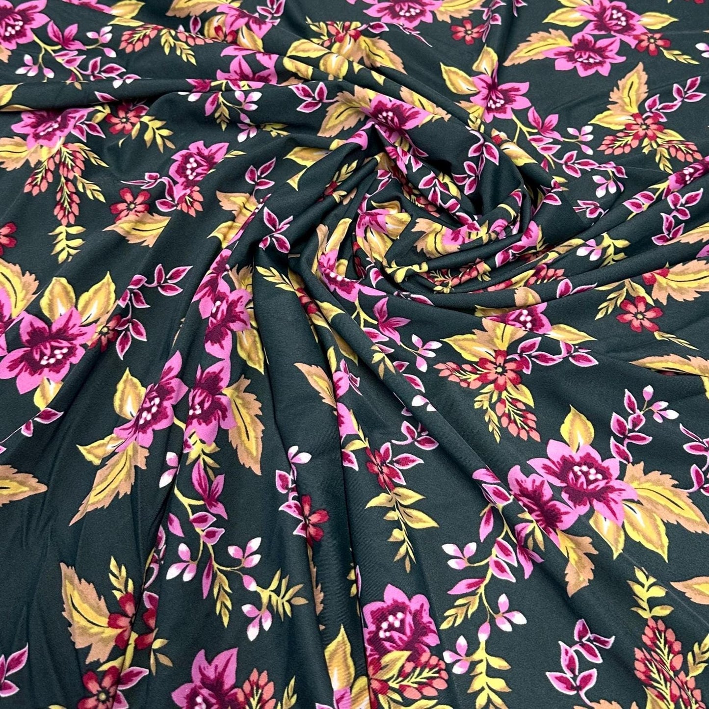 4 Way Stretch Print Nylon Spandex Fabric By The Yard Tricot Swim Wear Bikini Active Wear Black Magenta Floral Tropical Flower Print