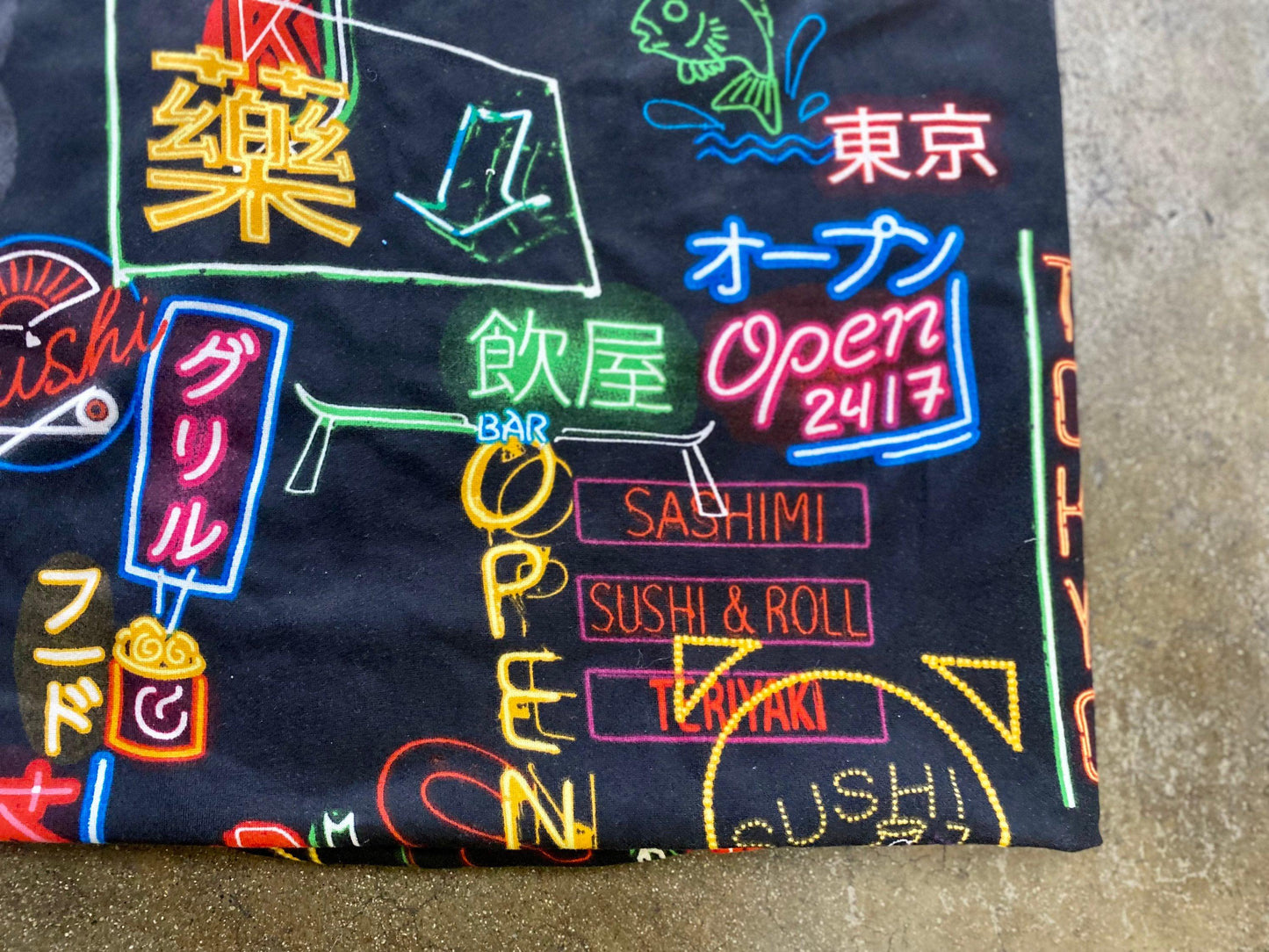 DBP Neon Lights Sushi Tokyo Print Double Brushed Poly Fabric By The Yard