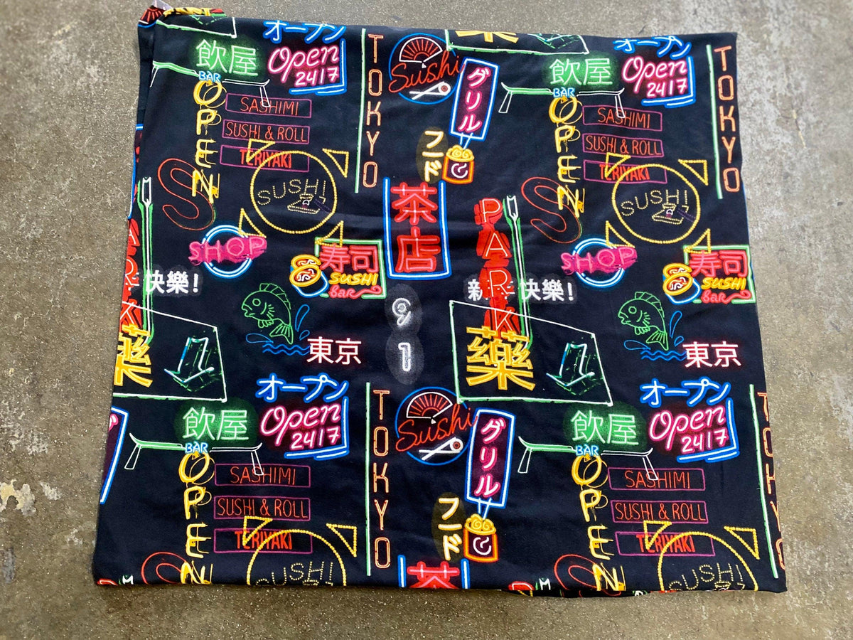 DBP Neon Lights Sushi Tokyo Print Double Brushed Poly Fabric By The Yard