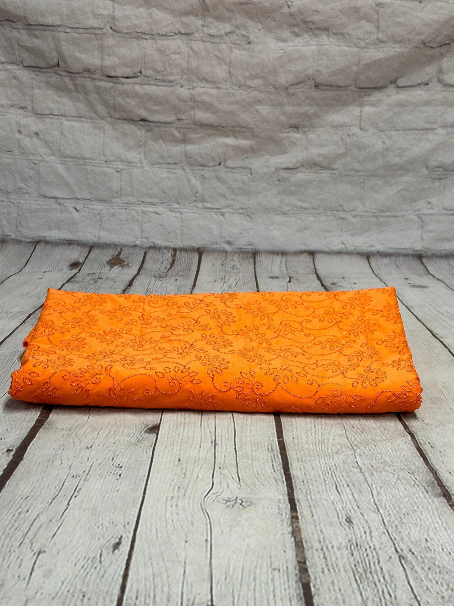 4 Way Stretch Print Nylon Spandex Fabric By The Yard Tricot Swim Wear Bikini Active Wear Embroidered Texture Eyelet Orange