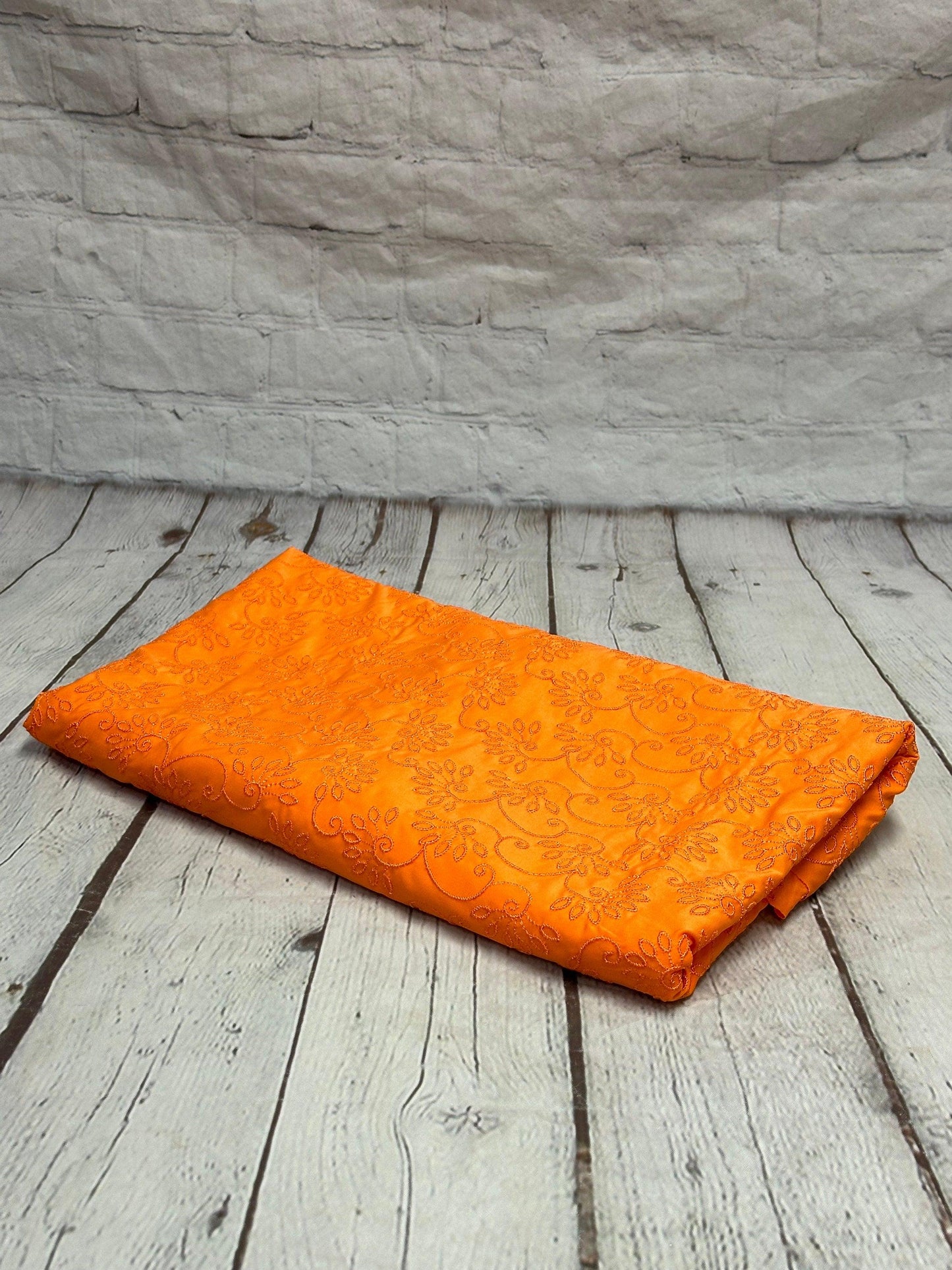 4 Way Stretch Print Nylon Spandex Fabric By The Yard Tricot Swim Wear Bikini Active Wear Embroidered Texture Eyelet Orange