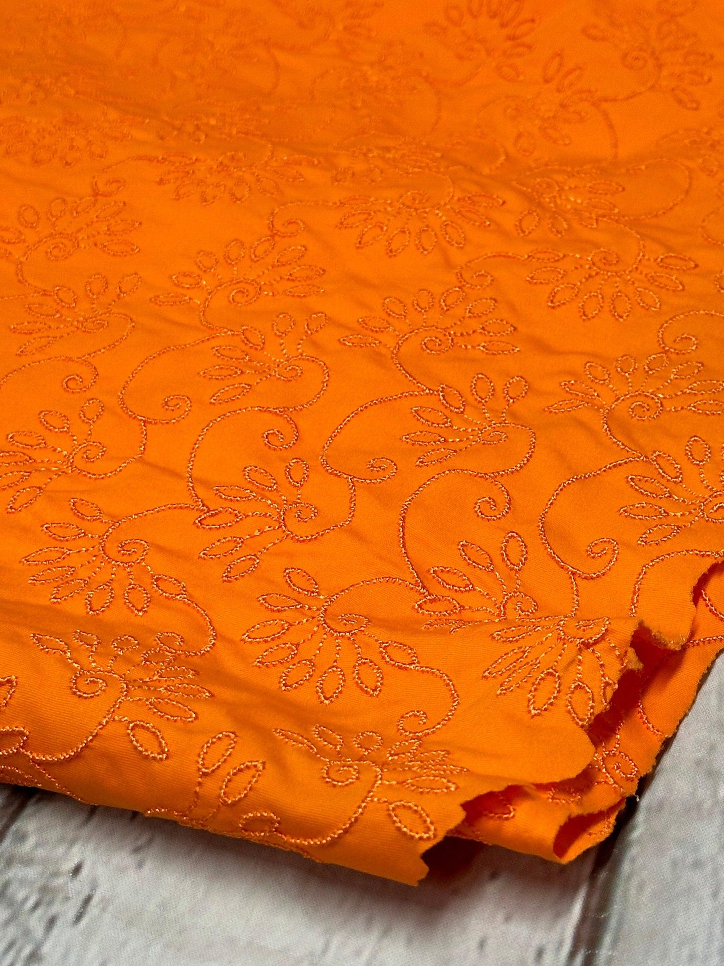 4 Way Stretch Print Nylon Spandex Fabric By The Yard Tricot Swim Wear Bikini Active Wear Embroidered Texture Eyelet Orange