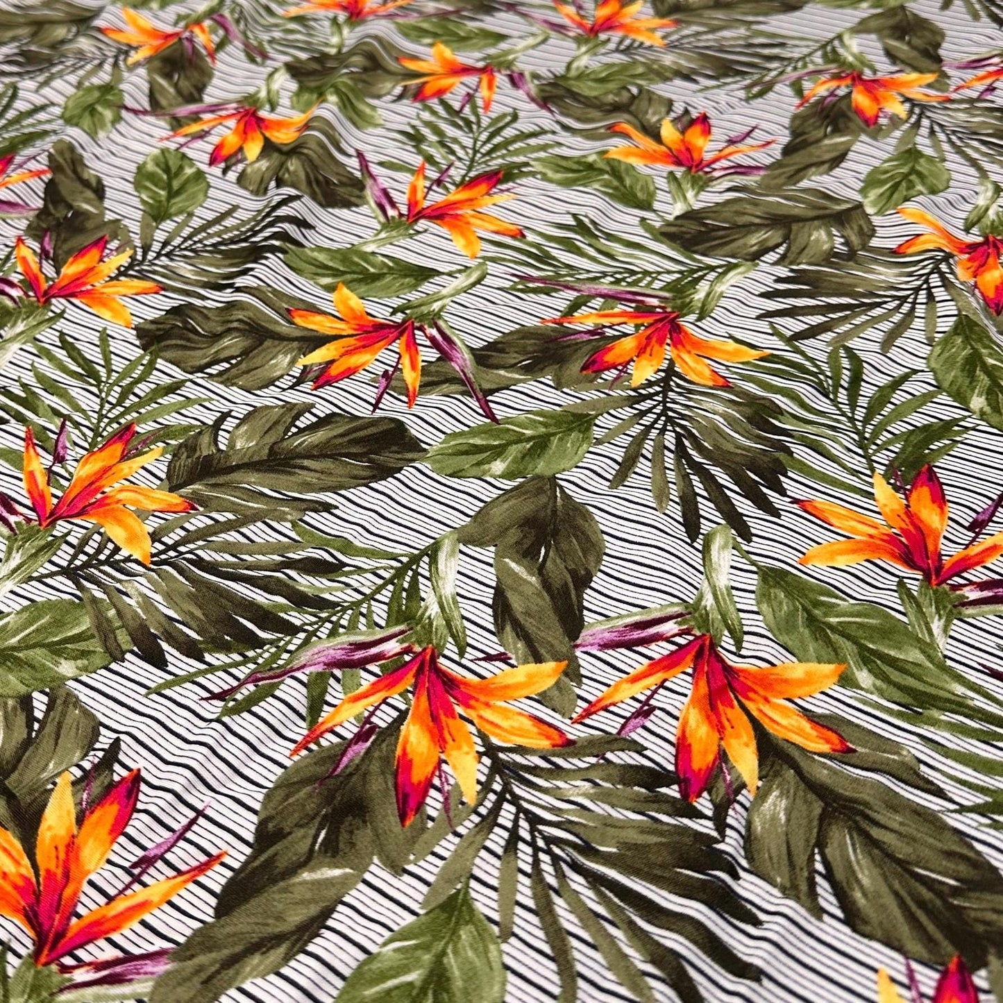 4 Way Stretch Print Nylon Spandex Fabric By The Yard Tricot Swim Wear Bikini Active Wear Striped Tropical Floral Flower Bird of Paradise
