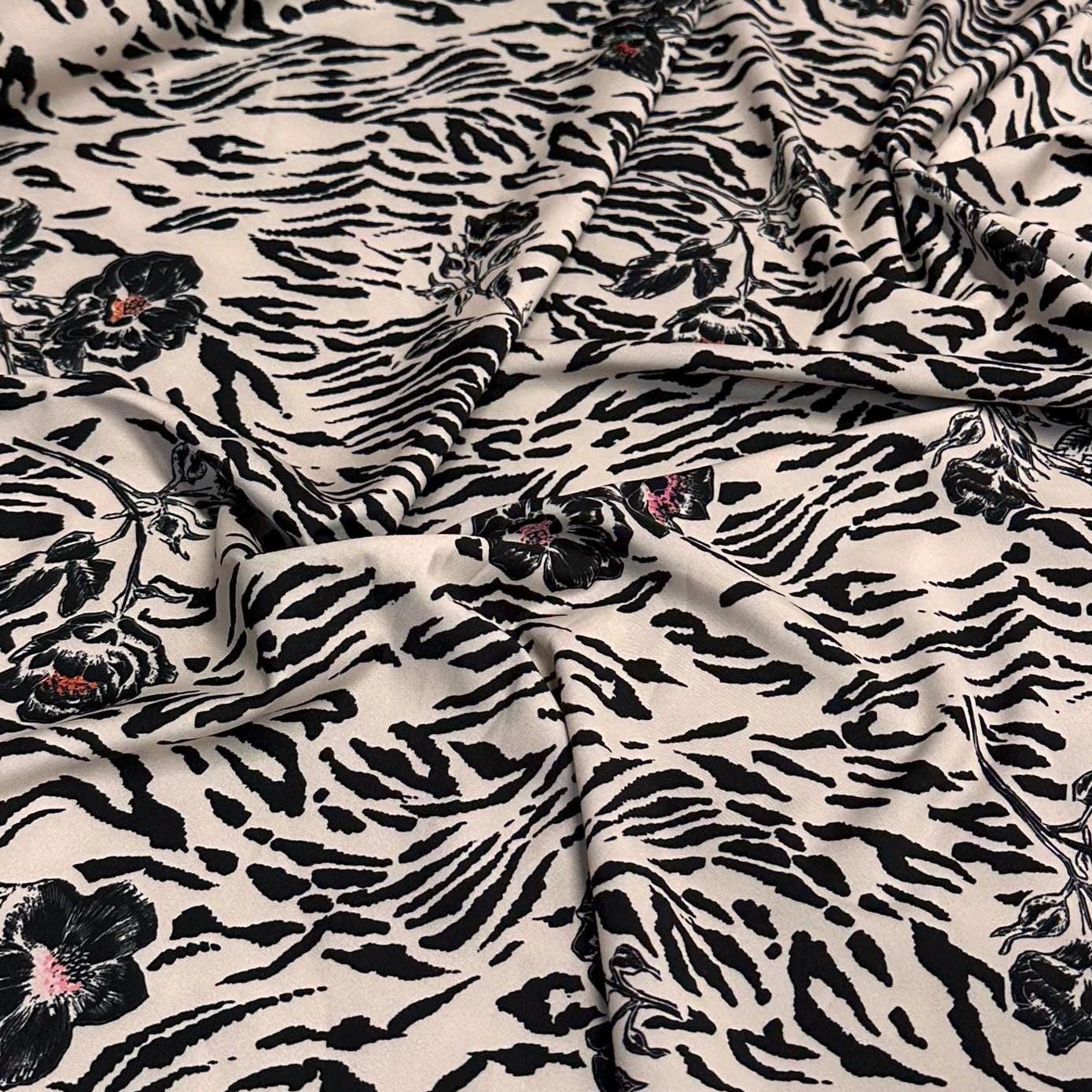 4 Way Stretch Print Nylon Spandex Fabric By The Yard Tricot Swim Wear Bikini Active Wear Cream Cheetah Rose Zebra Animal  Print 280 GSM