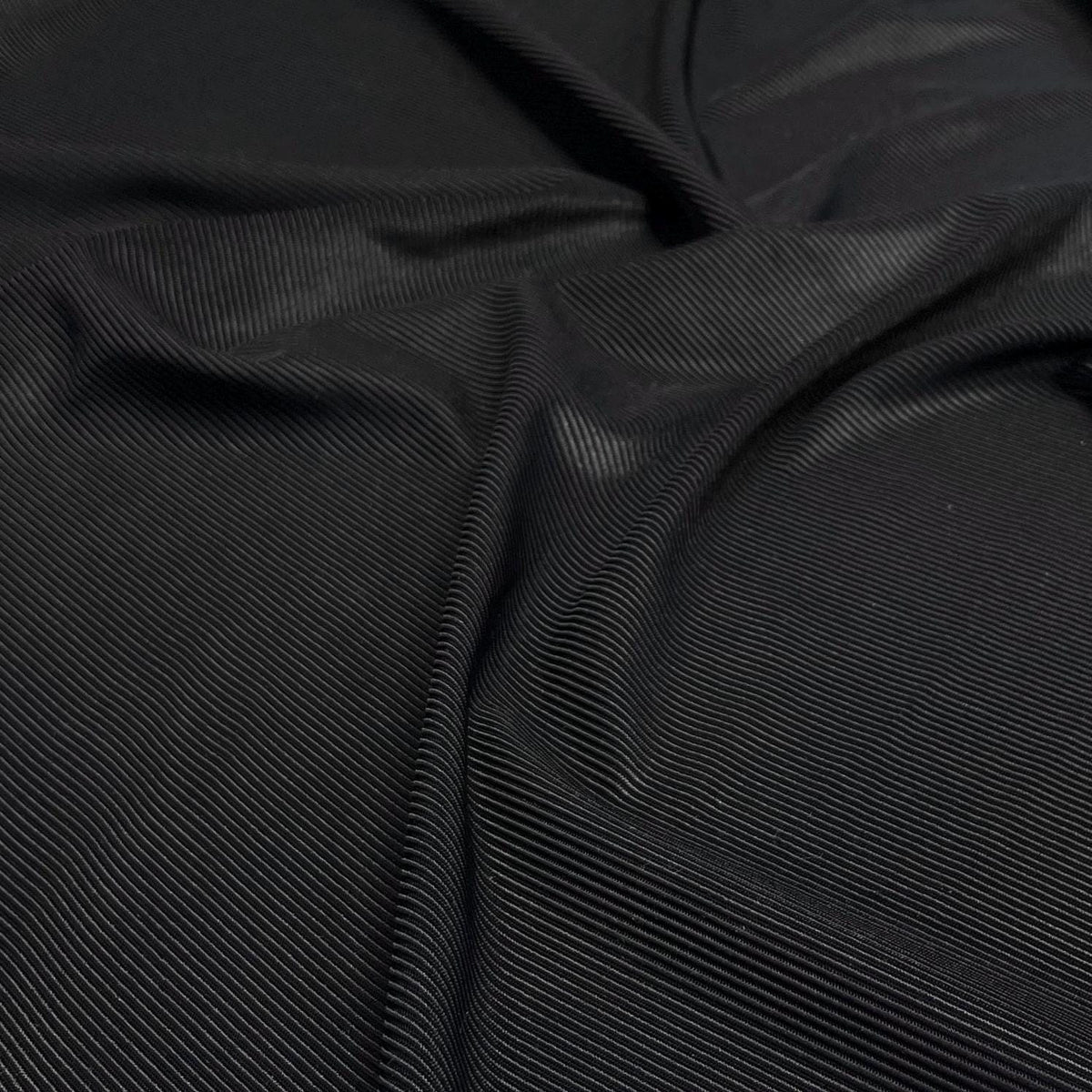 Premium 4-Way Stretch Ribbed Nylon Spandex Fabric for Swimwear Fabric By The Yard Black