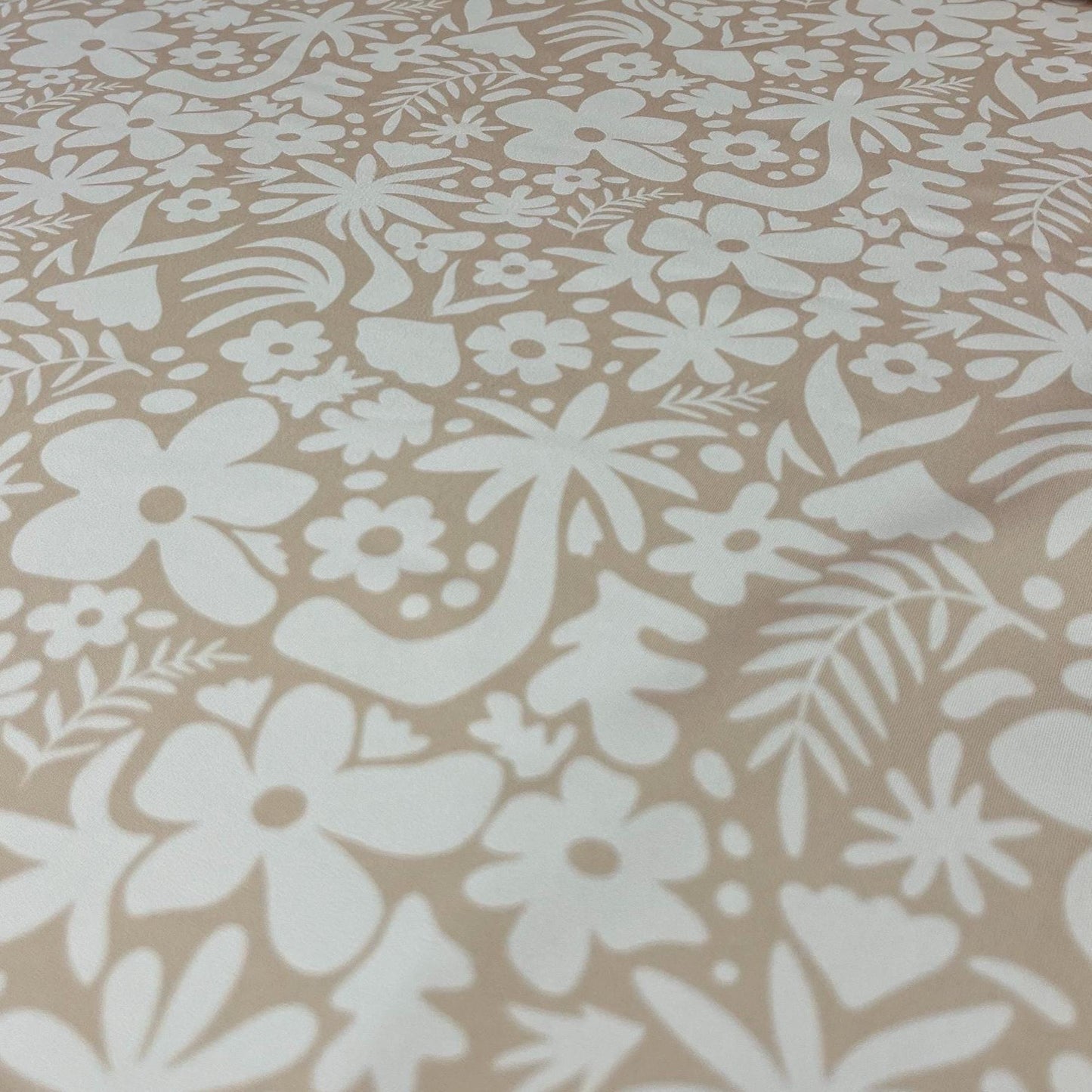 4 Way Stretch Print Spandex Fabric By The Yard Tricot Swim Wear Bikini Abstract Hibiscus Flower Tropical Leaf Floral Nude Beige