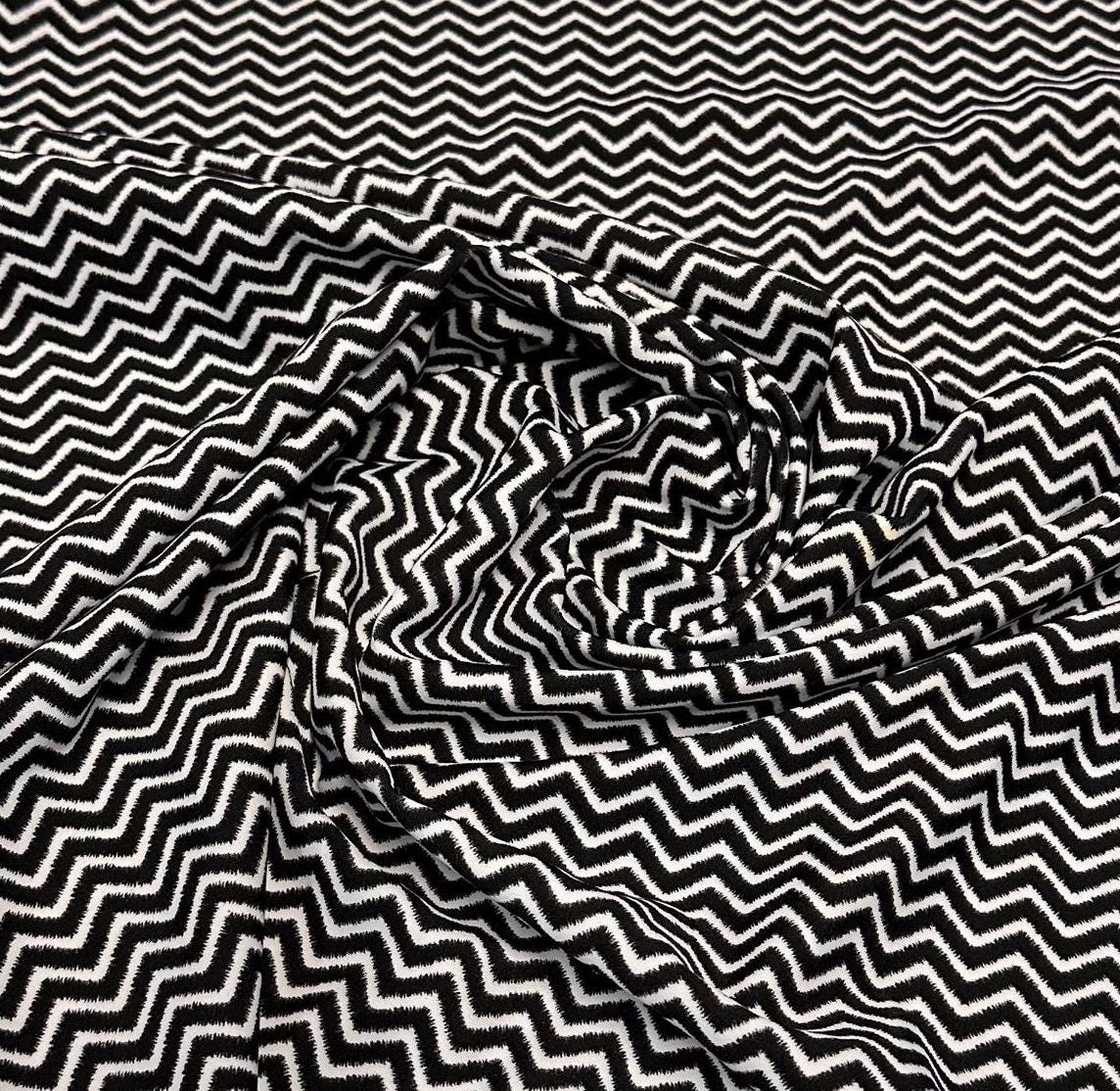 4 Way Stretch Print Nylon Spandex Fabric By The Yard Tricot Swim Wear Bikini Active Wear Chevron Black White