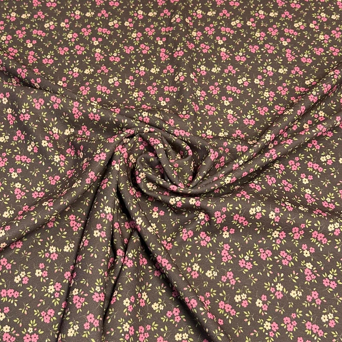 Airflow Woven Print Fabric By The Yard Brown Small Multi Color Summer Floral Print