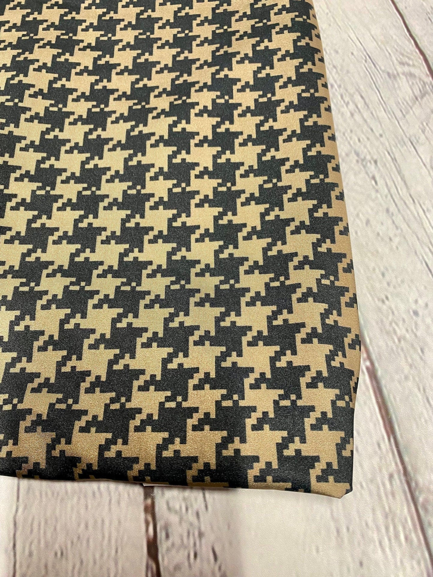 4 Way Stretch Assorted Print Nylon Spandex Fabric By The Yard Tricot Swim Wear Bikini Active Wear Olive Black Houndstooth Print 280 GSM