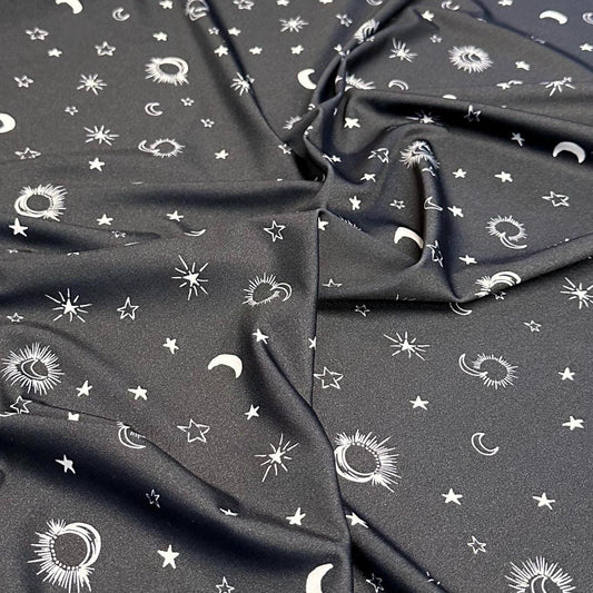 4 Way Stretch Print Nylon Spandex Fabric By The Yard Tricot Swim Wear Bikini Active Wear Crescent Moon Galaxy Star Print 280 GSM