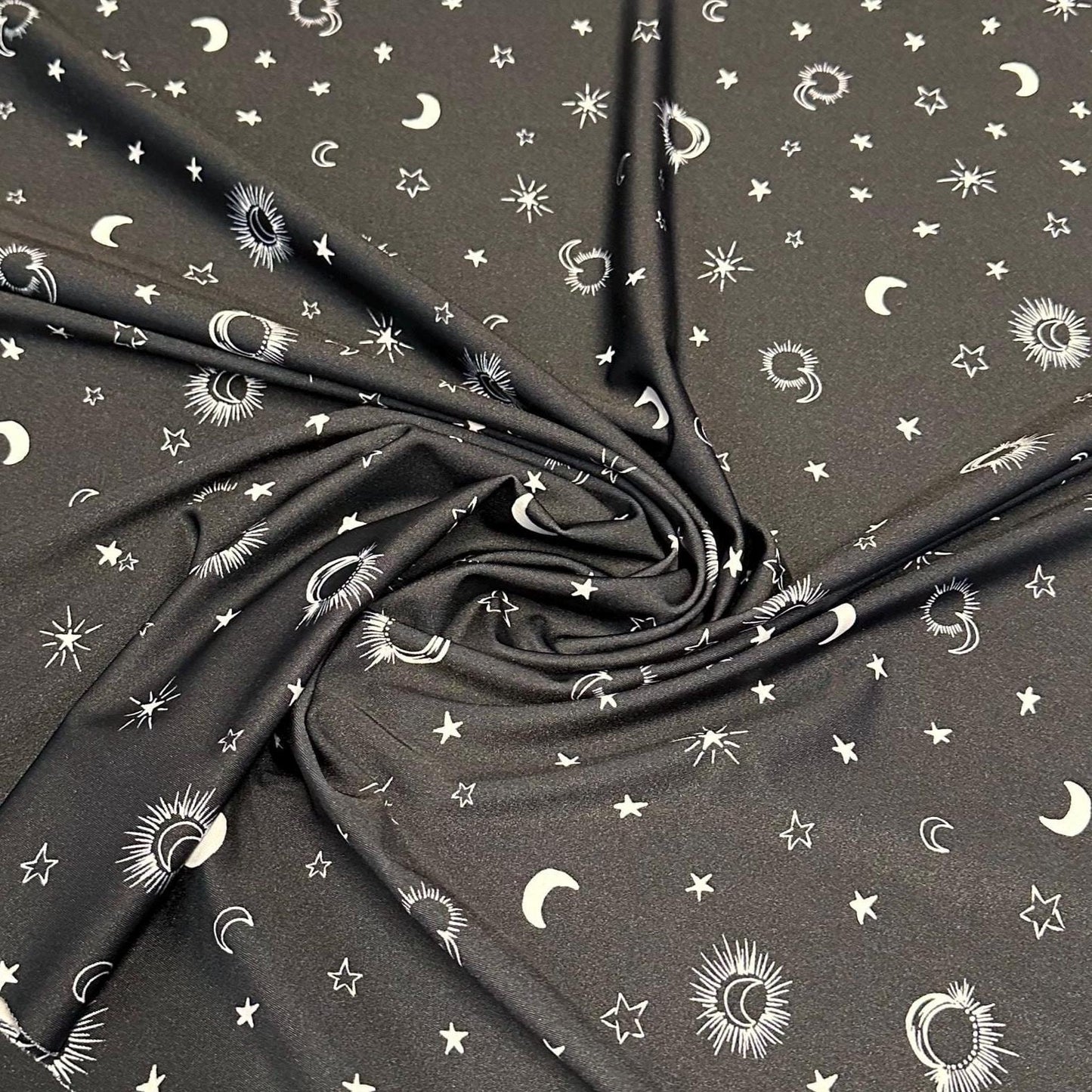 4 Way Stretch Print Nylon Spandex Fabric By The Yard Tricot Swim Wear Bikini Active Wear Crescent Moon Galaxy Star Print 280 GSM