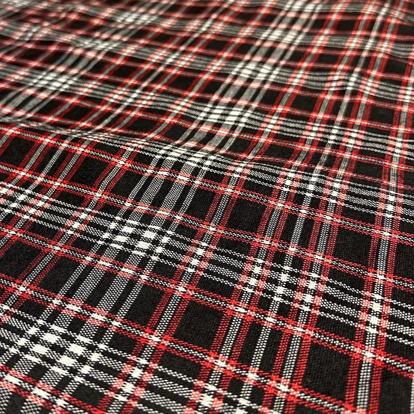 2 Way Stretch Double Knit Black Red Plaid Polyester Spandex Fabric By The Yard Grey Black