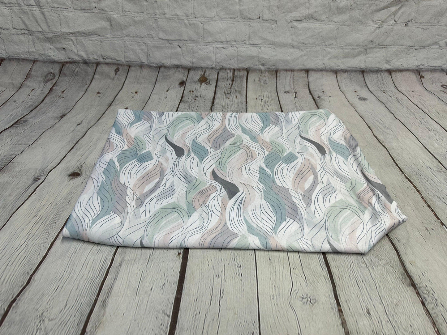 4 Way Stretch Print Spandex Fabric By The Yard Tricot Swim Wear Bikini Pastel Sage Hazy Wave Water 280 GSM