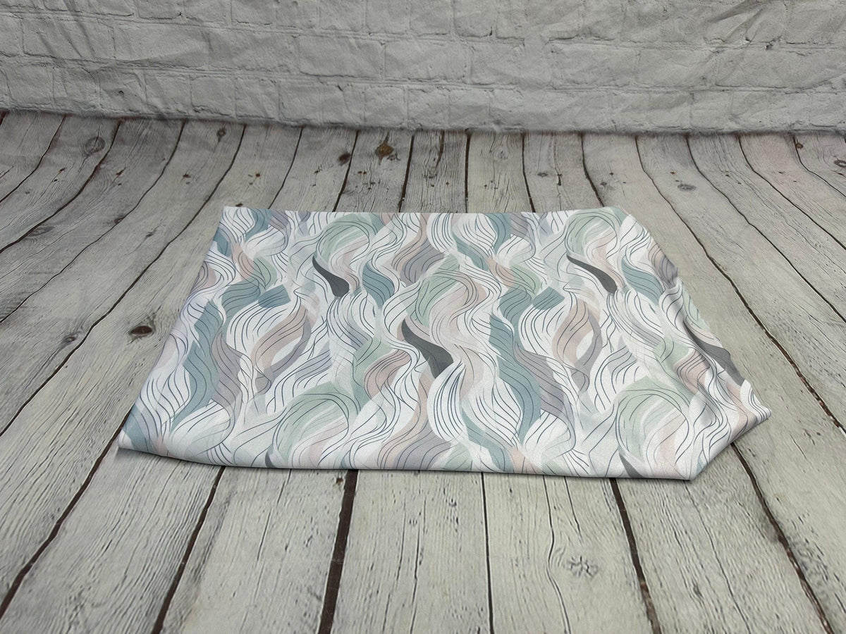 4 Way Stretch Print Spandex Fabric By The Yard Tricot Swim Wear Bikini Pastel Sage Hazy Wave Water 280 GSM