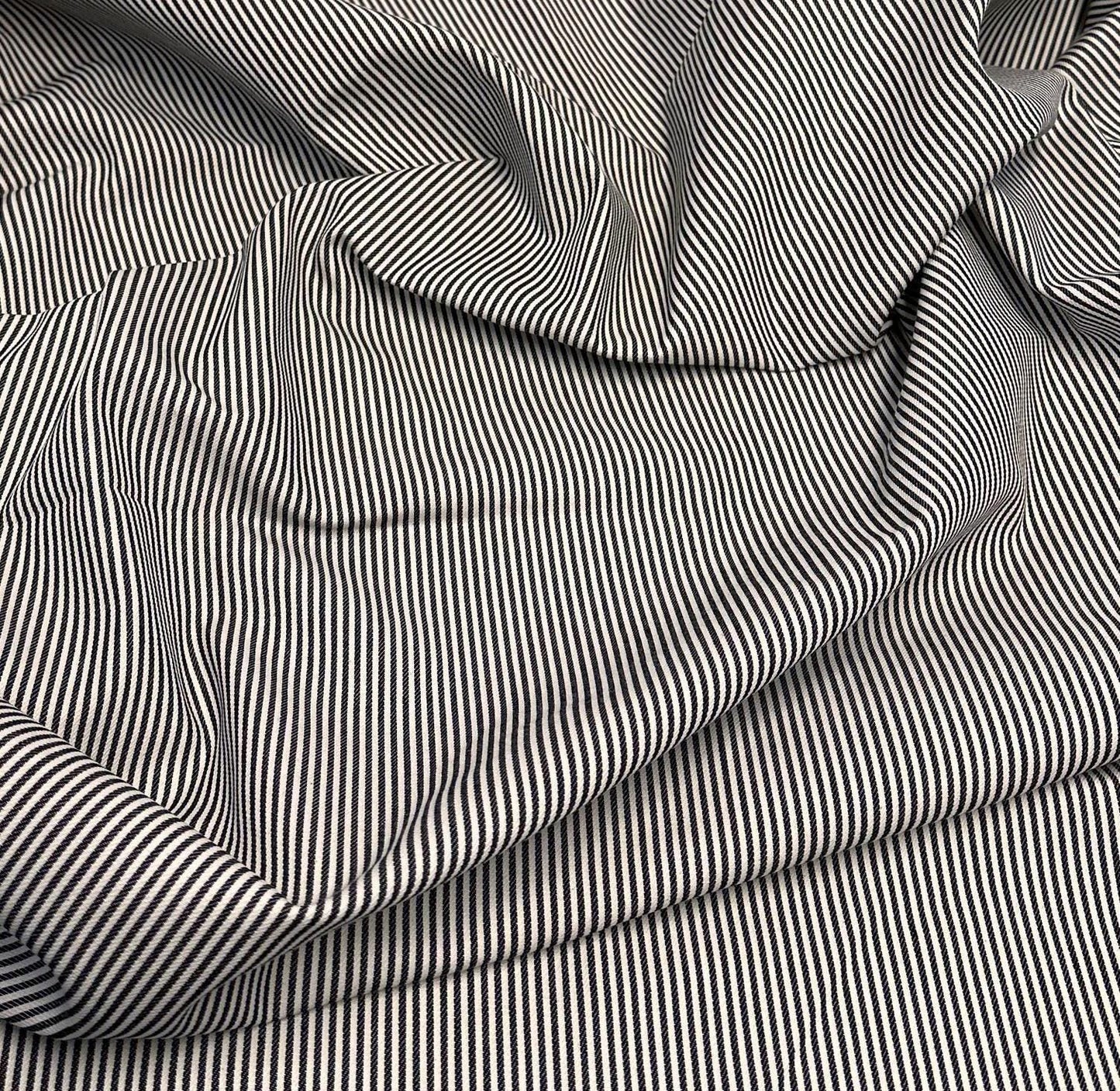 100% Cotton Hickory Striped Denim Navy 70 Inch