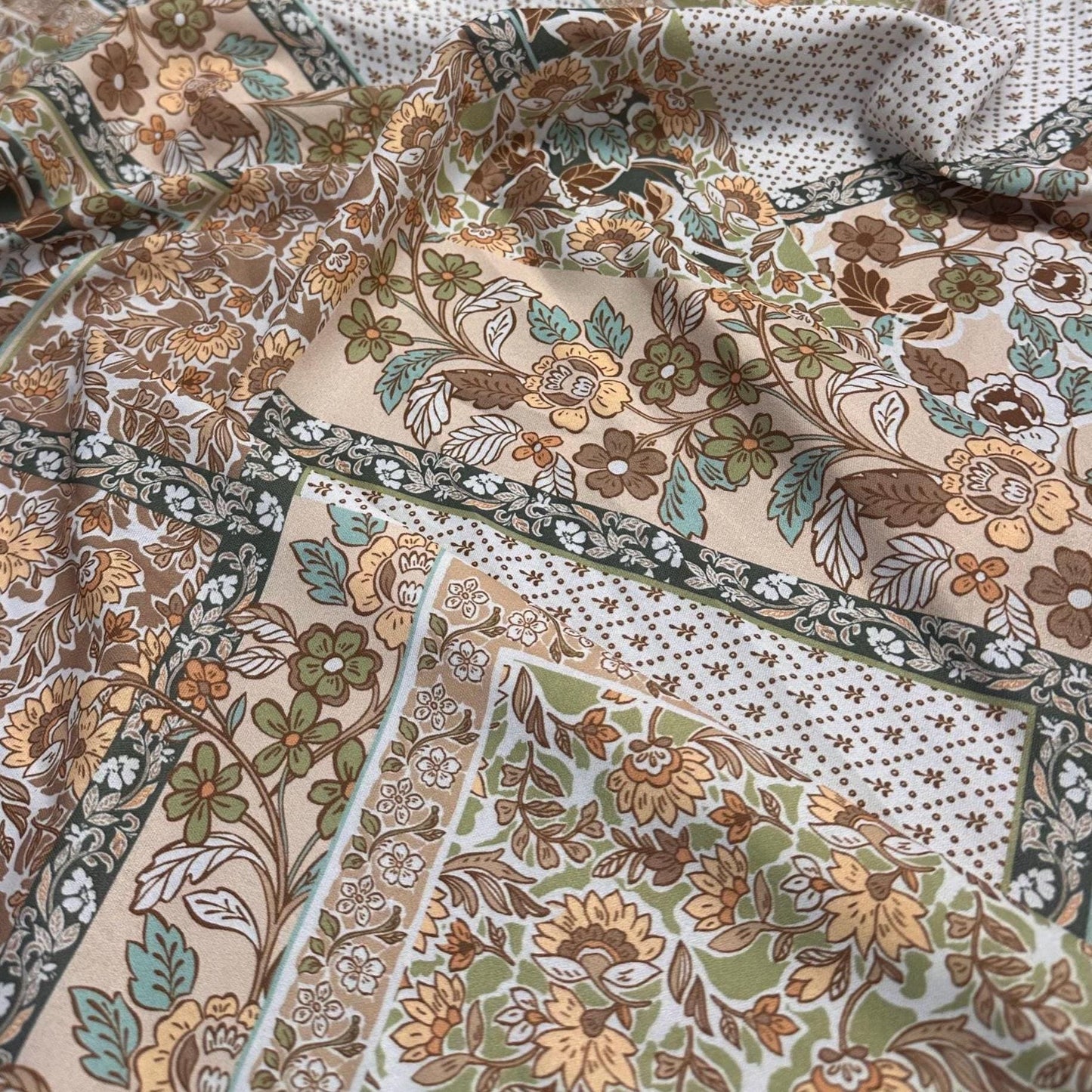 Airflow Woven Print Fabric By The Yard Green Paisley Vintage Flower Patchwork Geometric Floral Print