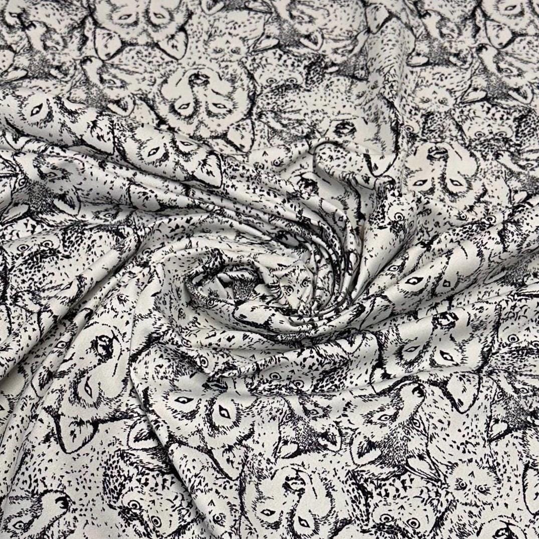 4 Way Stretch Assorted Print Nylon Spandex Fabric By The Yard Tricot Swim Wear Bikini Active Black White Animal Wolf Owl 240 GSM