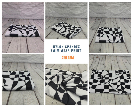 4 Way Stretch Print Nylon Spandex Fabric By The Yard Tricot Swim Wear Bikini Active Wear Abstract Check Hazy Print 280 GSM