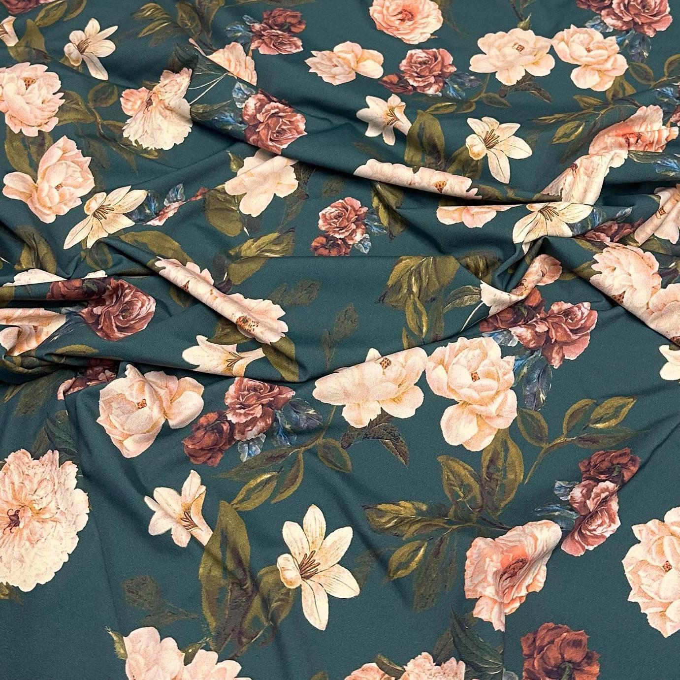 4 Way Stretch Assorted Print Nylon Spandex Fabric By The Yard Tricot Swim Wear Bikini Active Teal Floral Flower