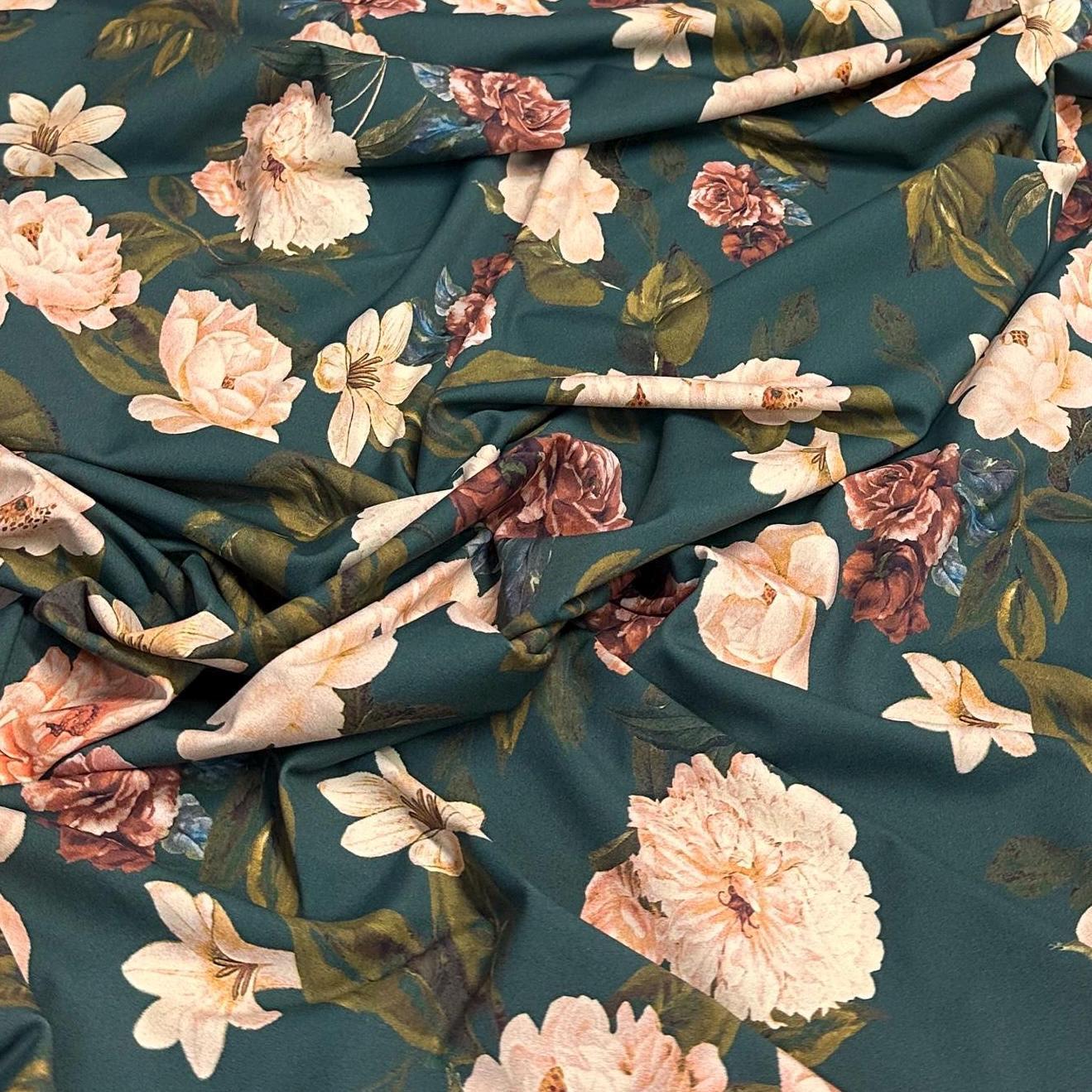 4 Way Stretch Assorted Print Nylon Spandex Fabric By The Yard Tricot Swim Wear Bikini Active Teal Floral Flower