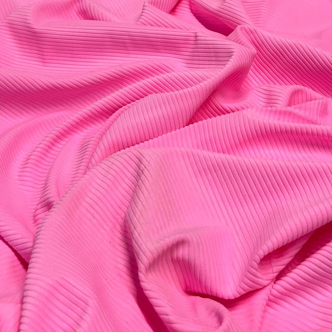 Premium 4-Way Stretch Ribbed Nylon Spandex Fabric for Swimwear Fabric By The Yard Barbie Pink